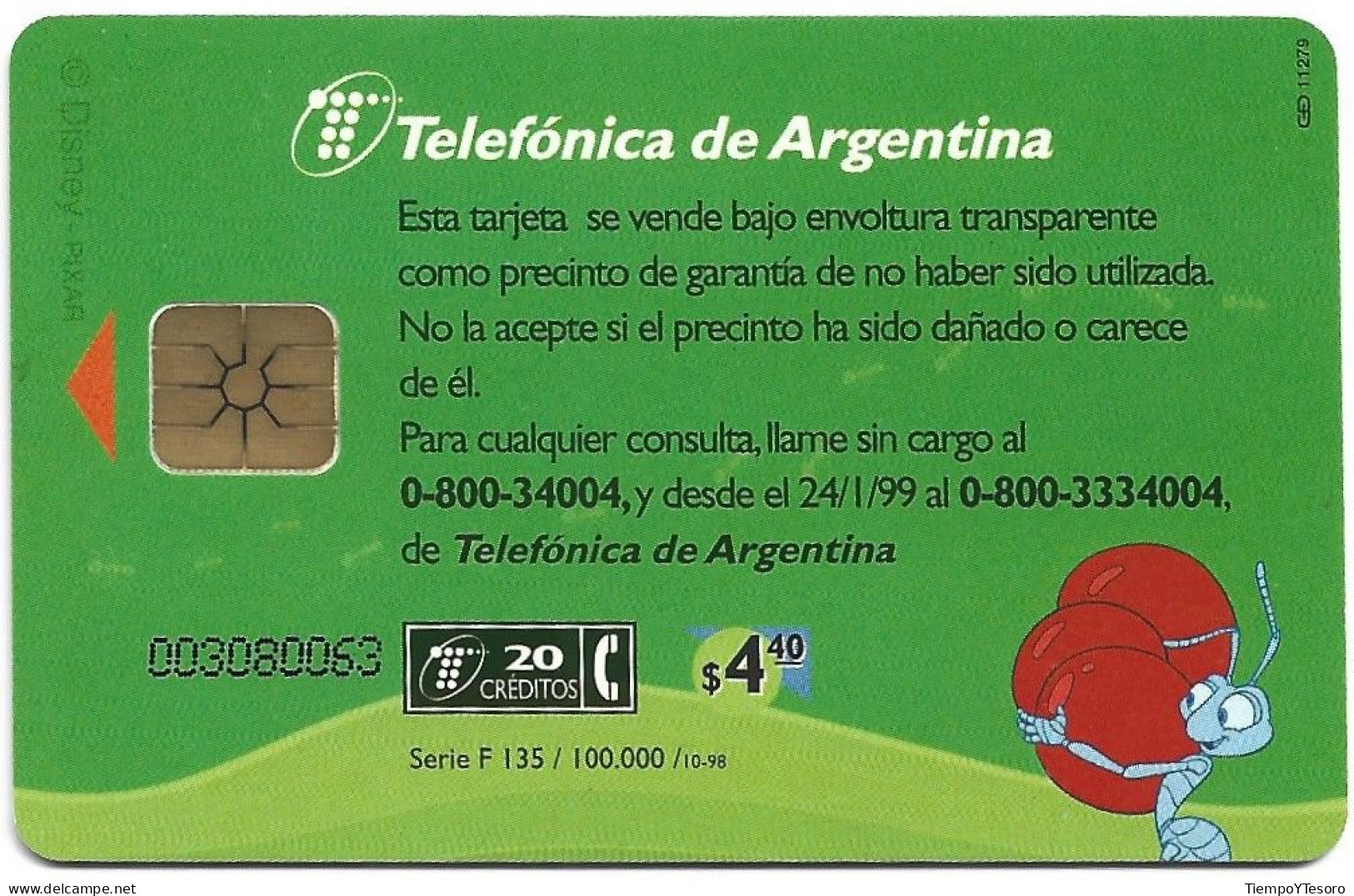 Phonecard - Argentina, Bichos (Bug's Life), N°1185 - Collections