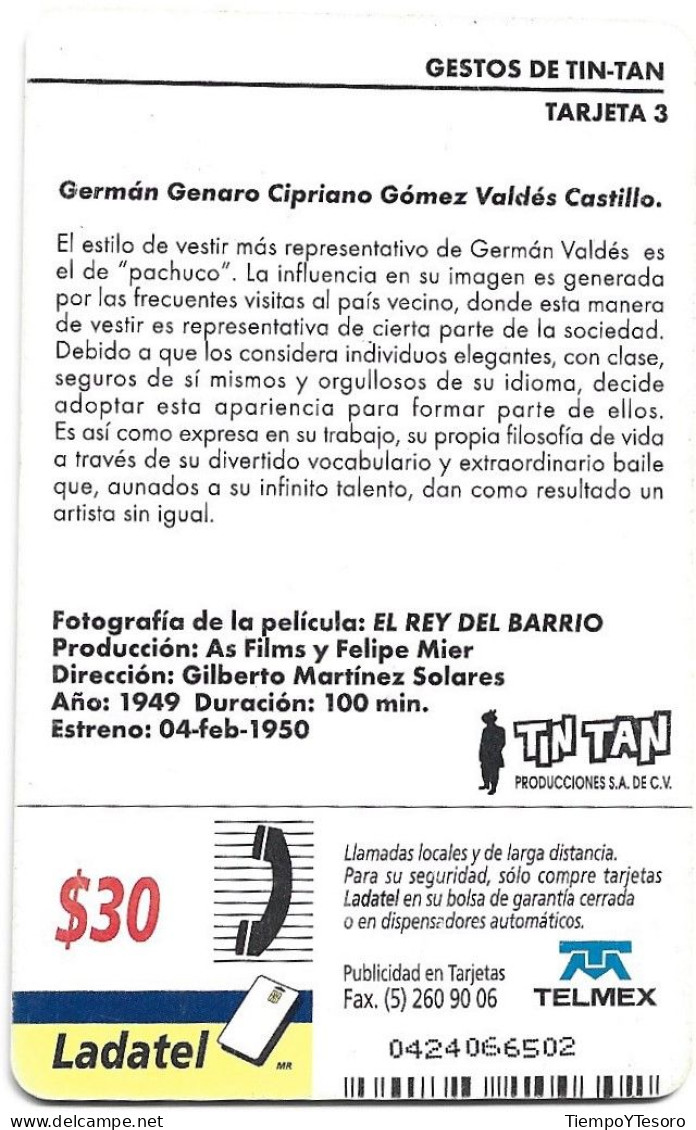 Phonecard - Mexico, Tin Tan Movie Card 3, N°1190 - Sammlungen