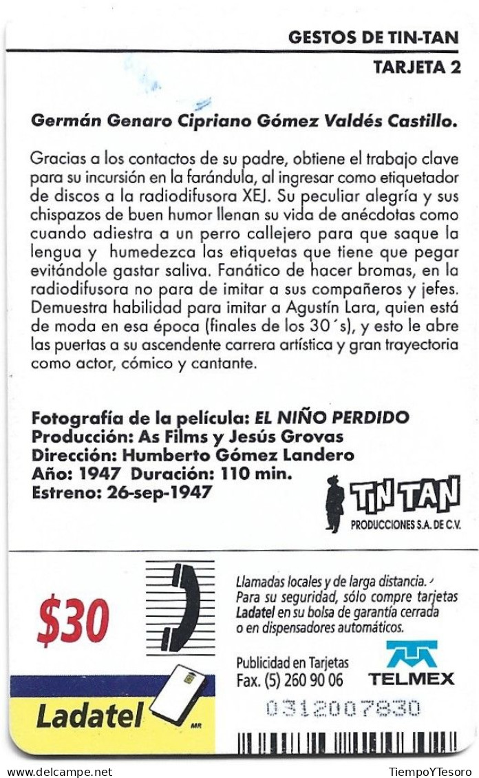 Phonecard - Mexico, Tin Tan Movie Card 2, N°1191 - Colecciones