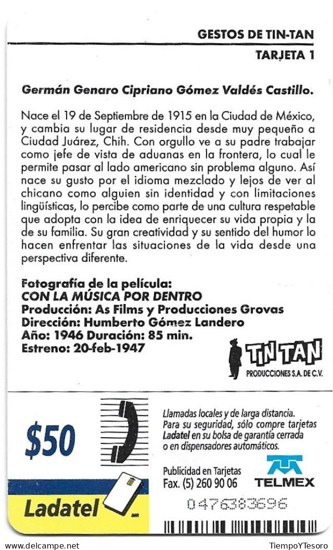 Phonecard - Mexico, Tin Tan Movie Card 1, N°1192 - Sammlungen