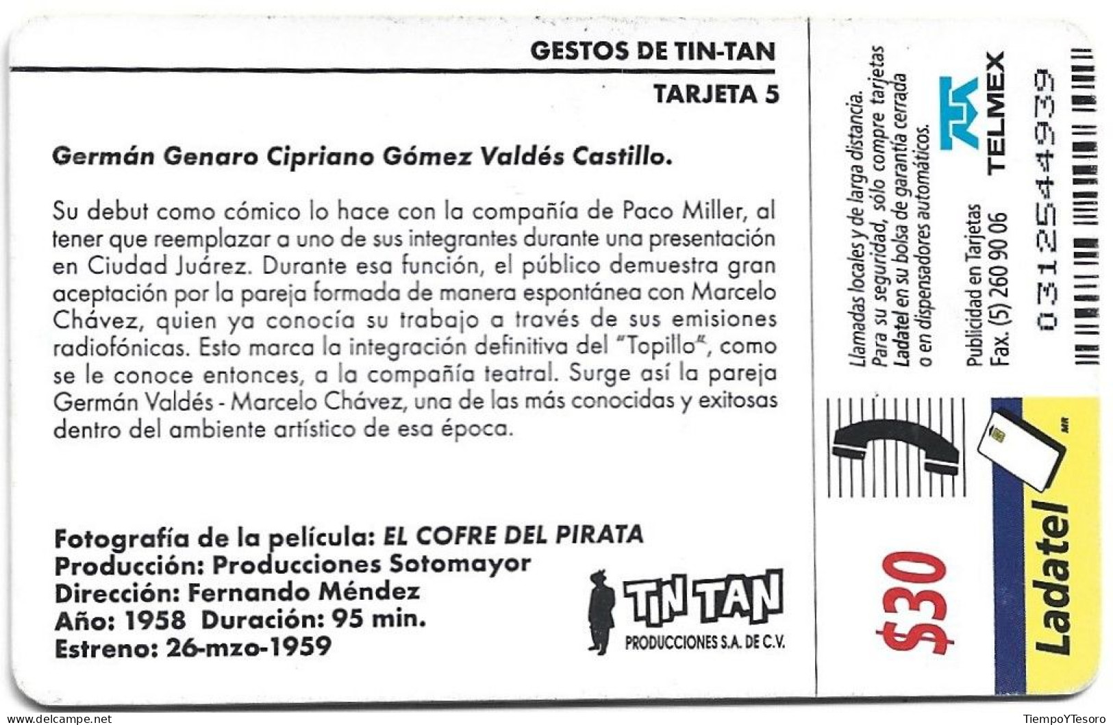 Phonecard - Mexico, Tin Tan Movie Card 5, N°1194 - Colecciones