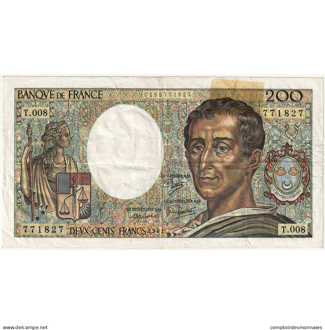 France, 200 Francs, Montesquieu, 1981, T.008, TB, Fayette:70.01, KM:155a - 200 F 1981-1994 ''Montesquieu''