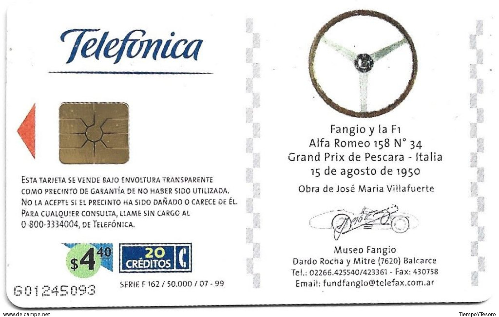 Phonecard - Argentina, Fangio Sportsman Of The Century, N°1196 - Verzamelingen