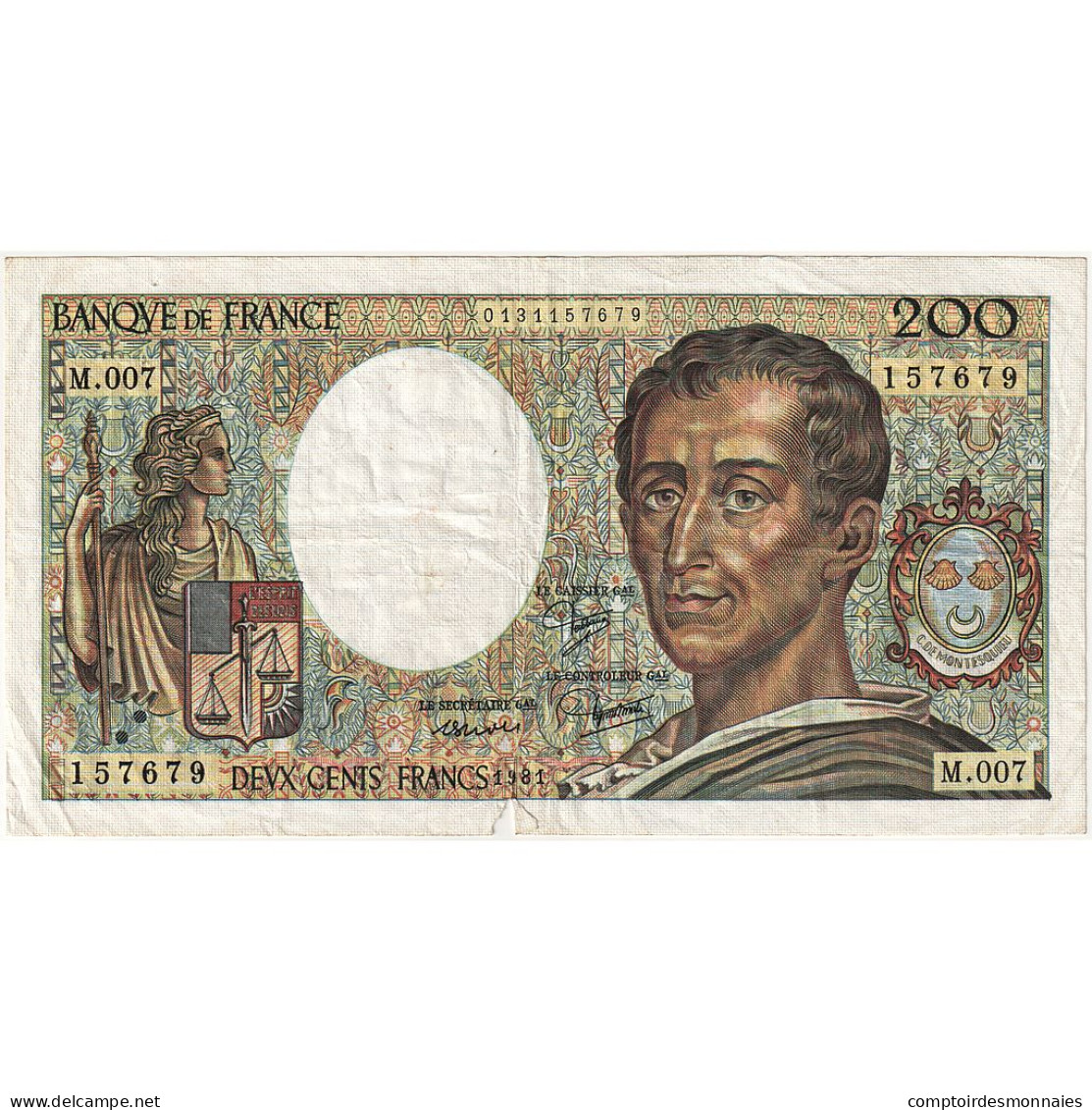France, 200 Francs, Montesquieu, 1981, M.007, AB, Fayette:70.01, KM:155a - 200 F 1981-1994 ''Montesquieu''