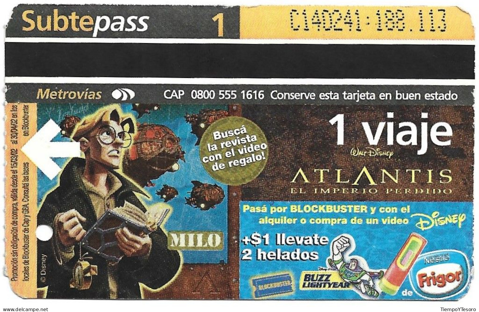 Subway Pass - Argentina, Atlantis Movie, N°1200 - Colecciones