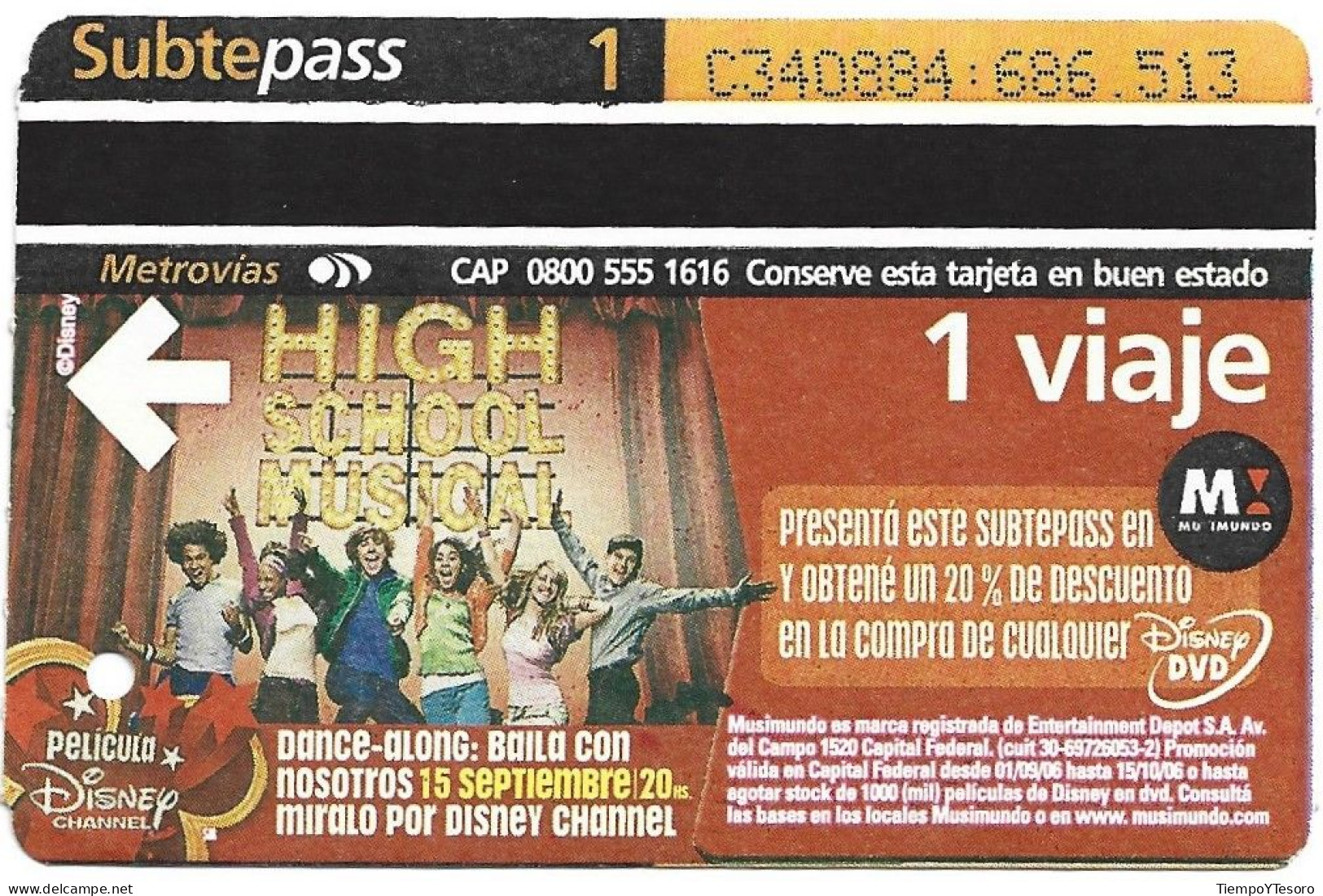 Subway Pass - Argentina, High School Musical, N°1203 - Lots - Collections