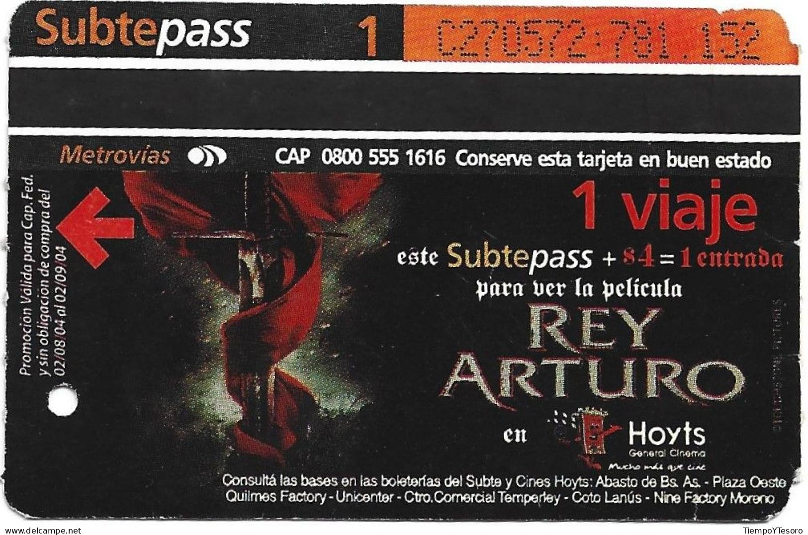 Subway Pass - Argentina, King Arthur, N°1205 - Lots - Collections