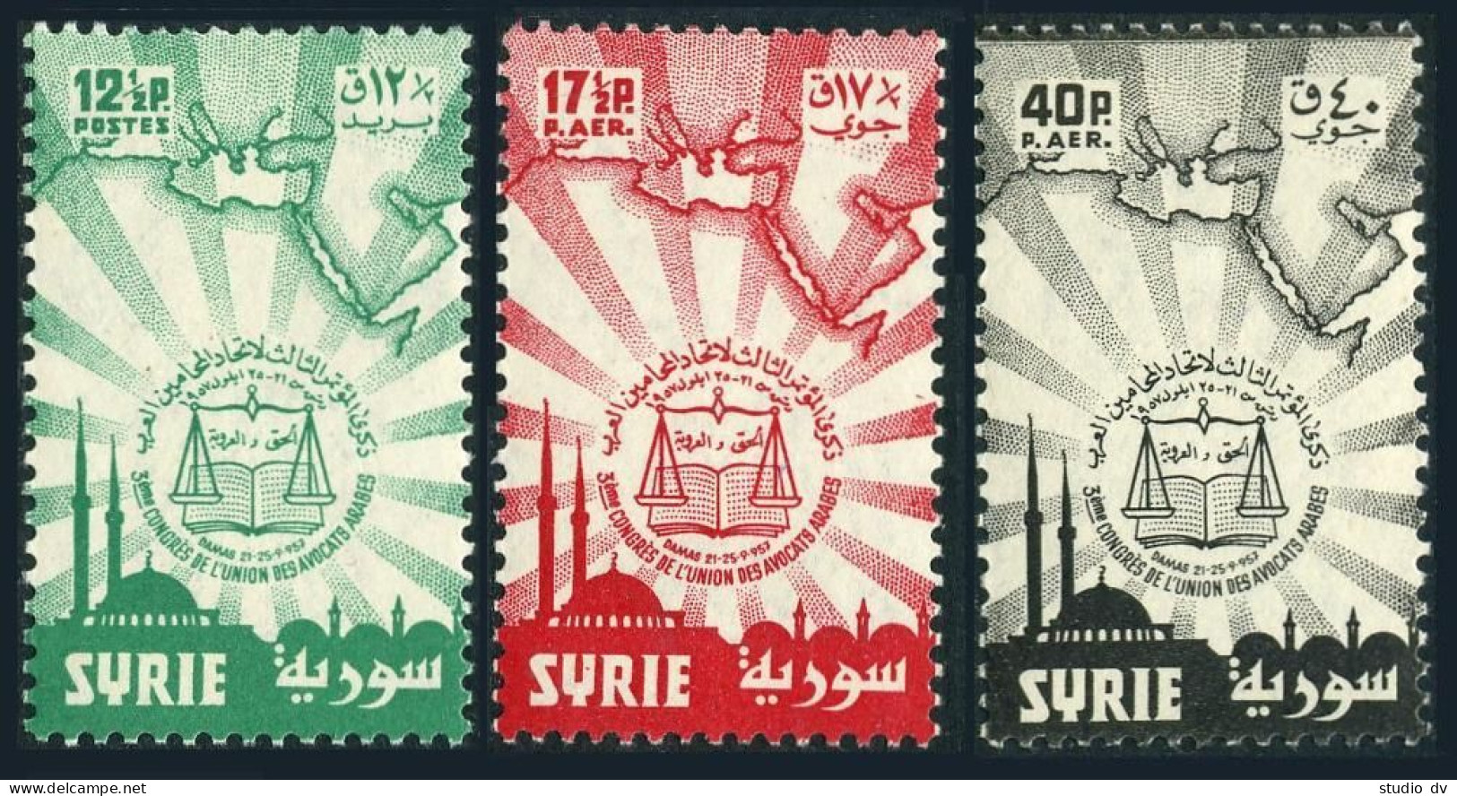 Syria 409, C240-C241, MNH. Mi 760-762. Congress Of Union Of Arab Lawyers, 1957. - Syria