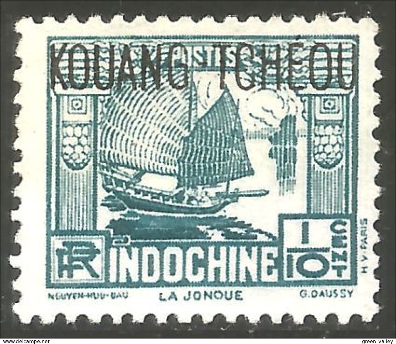 XW01-2711 Kouang-Tchéou 1937 Surcharge 1/10 Cent Jonque Junk Bateau Boat Sailing Ship Voiler Schiff Sans Gomme - Neufs