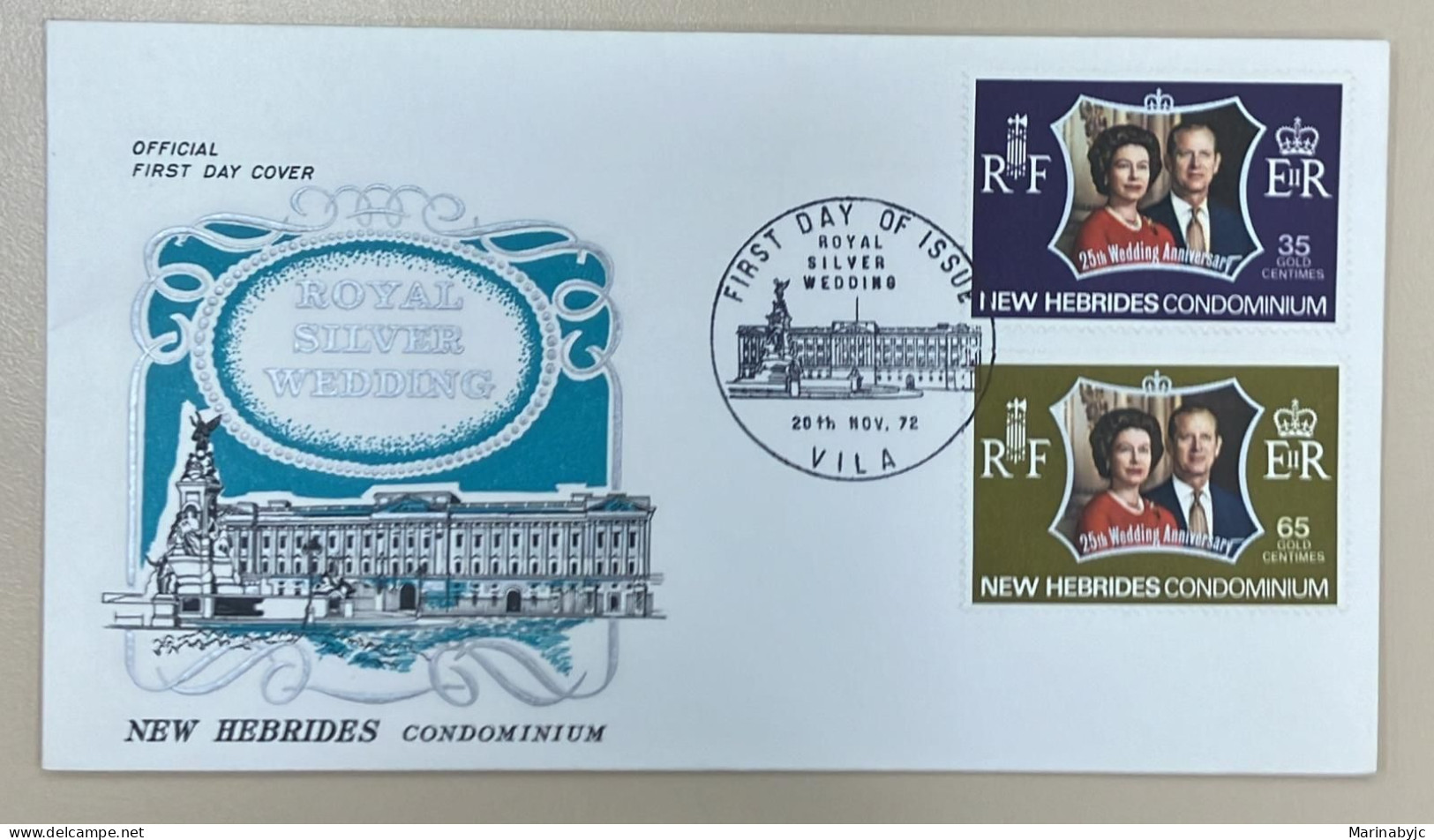 D)1972, NEW HEBRIDES, FIRST DAY COVER, SILVER WEDDING ISSUE OF ELIZABETH II AND PRINCE PHILIP, FDC - Other & Unclassified