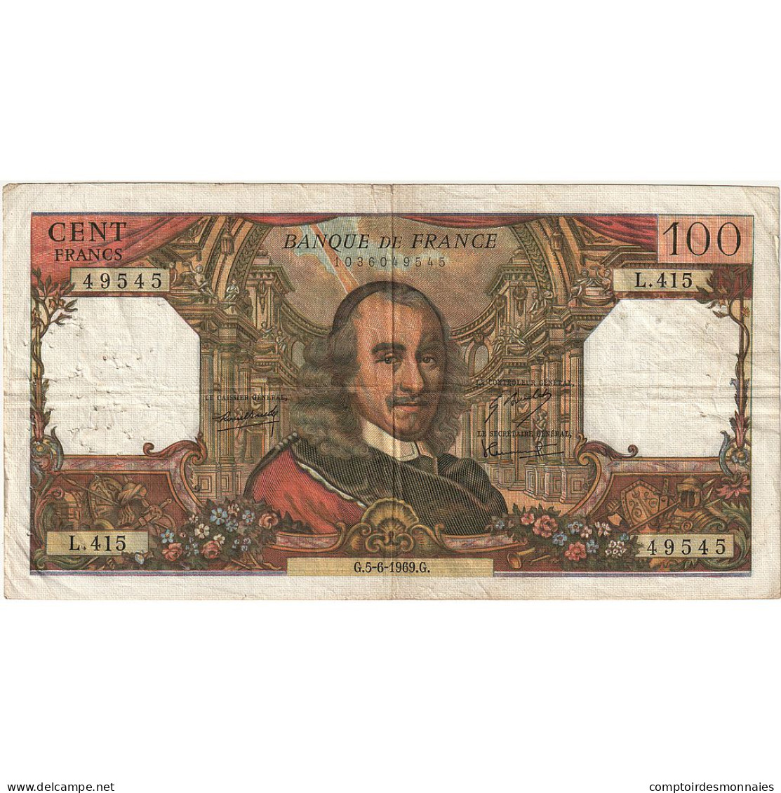 France, 100 Francs, Corneille, 1969, L.415, TB+, Fayette:65.27, KM:149c - 100 F 1964-1979 ''Corneille''