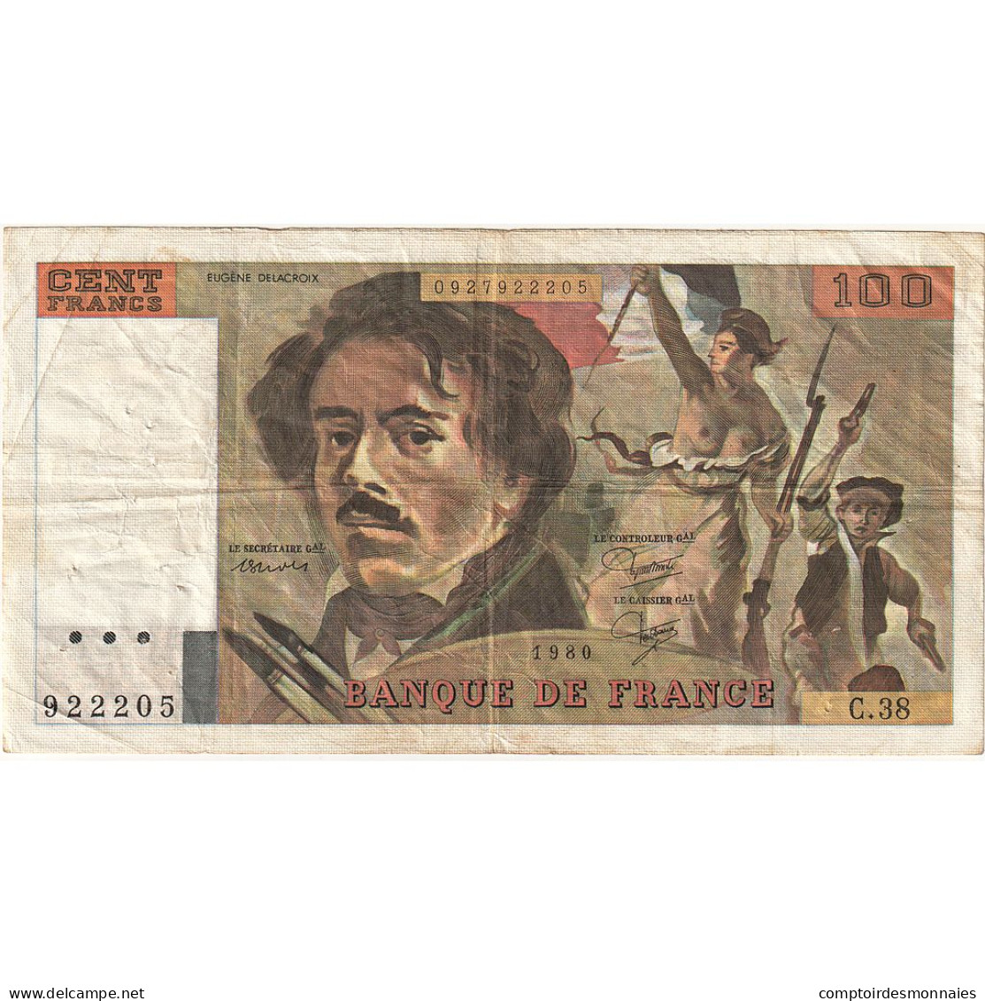 France, 100 Francs, Delacroix, 1980, C.38, TB+, Fayette:69.04b, KM:154b - 100 F 1964-1979 ''Corneille''