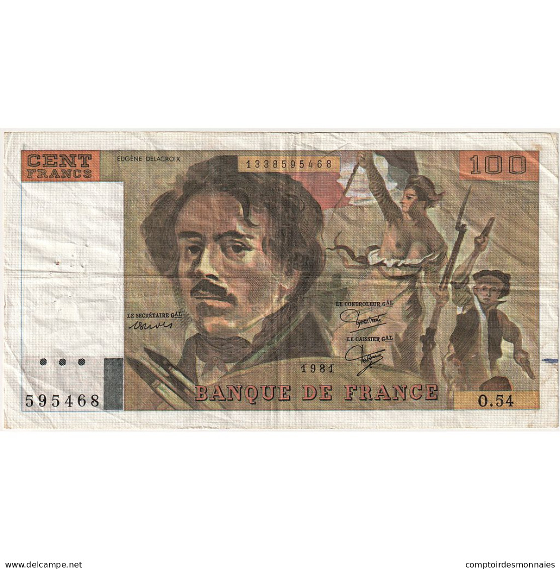 France, 100 Francs, Delacroix, 1981, O.54, TB, Fayette:69.05, KM:154b - 100 F 1964-1979 ''Corneille''