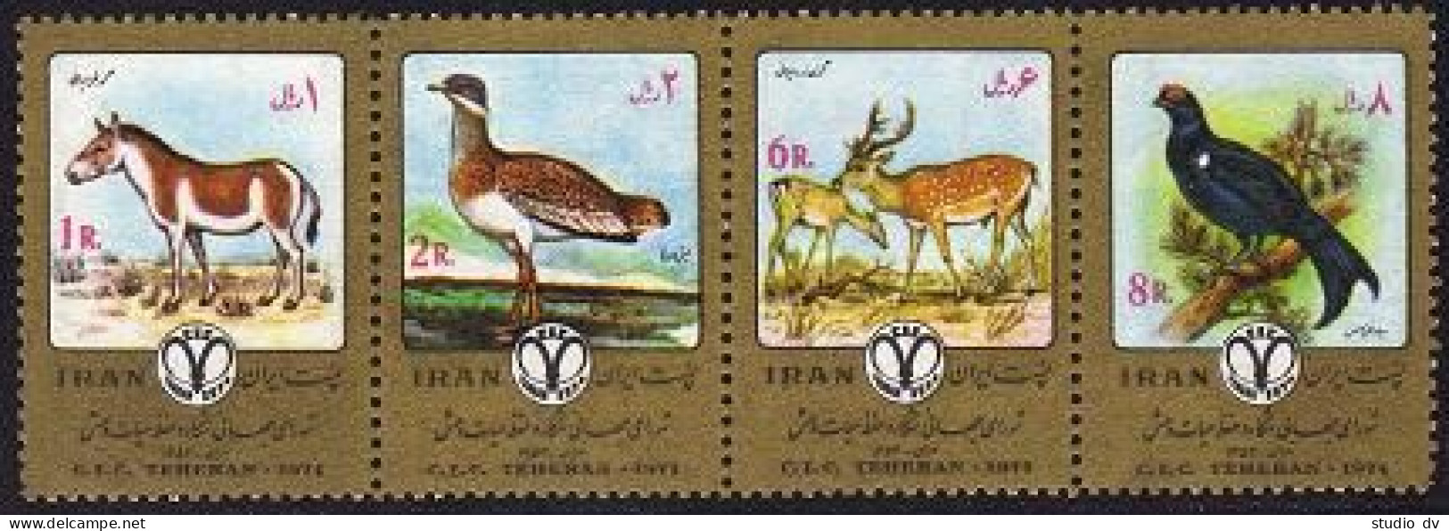 Iran 1774-1777a Strip, MNH. Mi 1694-1697. Bustard, Fawn, Black Grouse, Deer.1974 - Iran