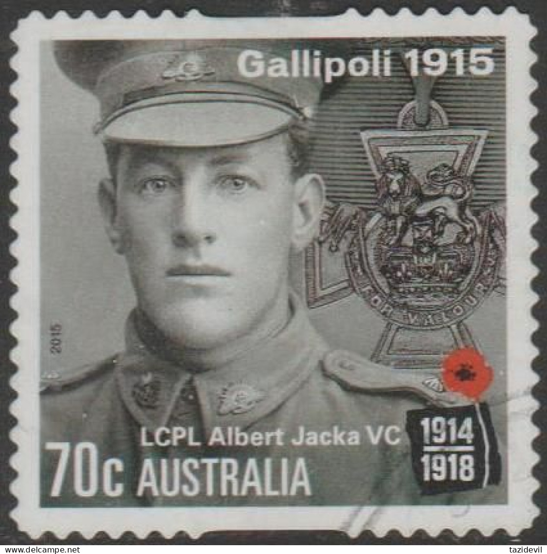 AUSTRALIA - DIE-CUT - USED - 2015 70c Centenary Of WWI 1915: - Gallipoli - LCPL Albert Jacka VC - Soldier - Usados