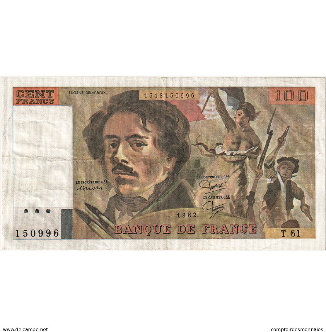 France, 100 Francs, Delacroix, 1982, T.61, TTB, Fayette:69.06, KM:154b - 100 F 1964-1979 ''Corneille''