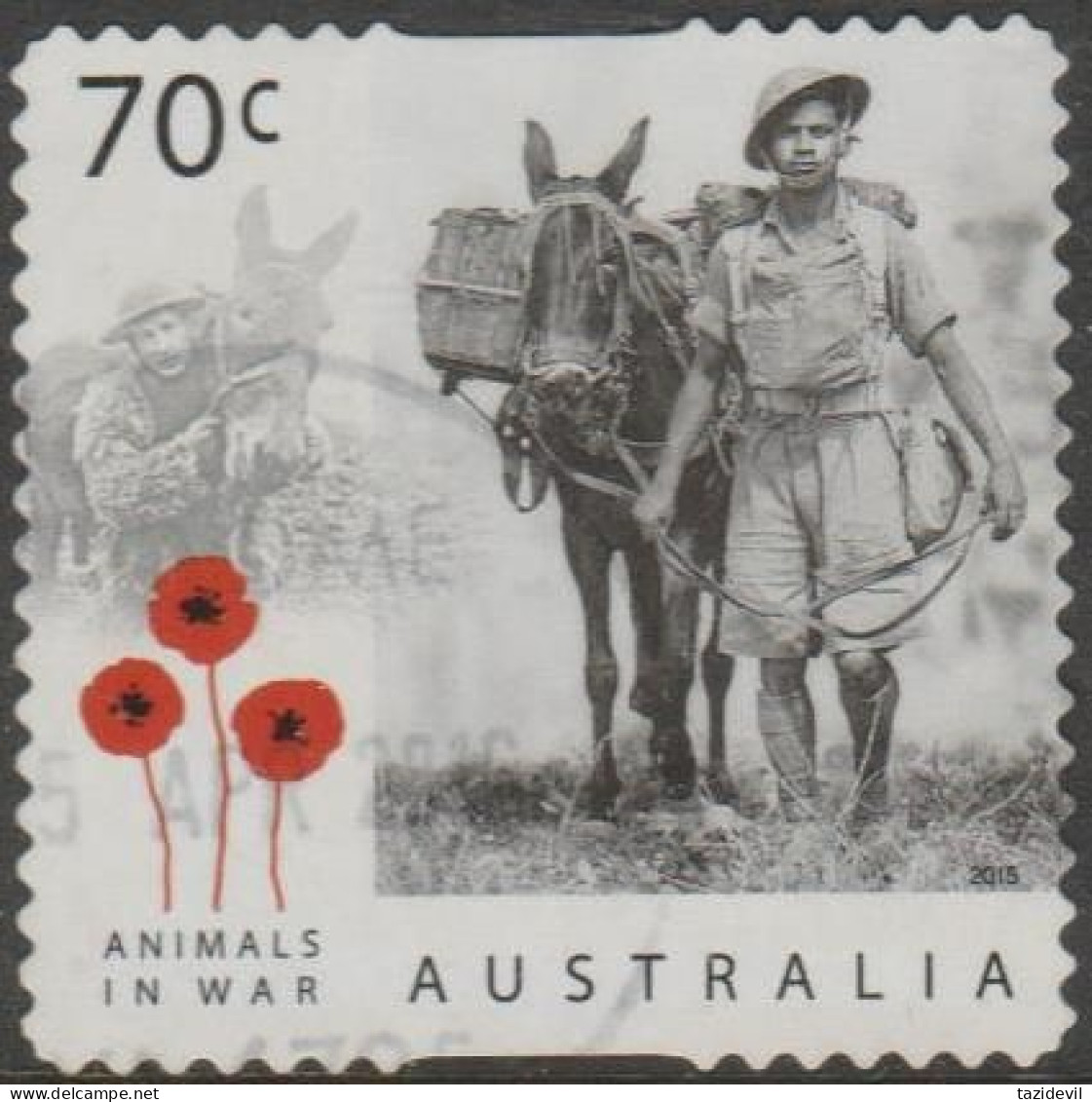 AUSTRALIA - DIE-CUT - USED - 2015 70c Centenary Of Service - Animals In War - Donkey And Soldier - Gebraucht
