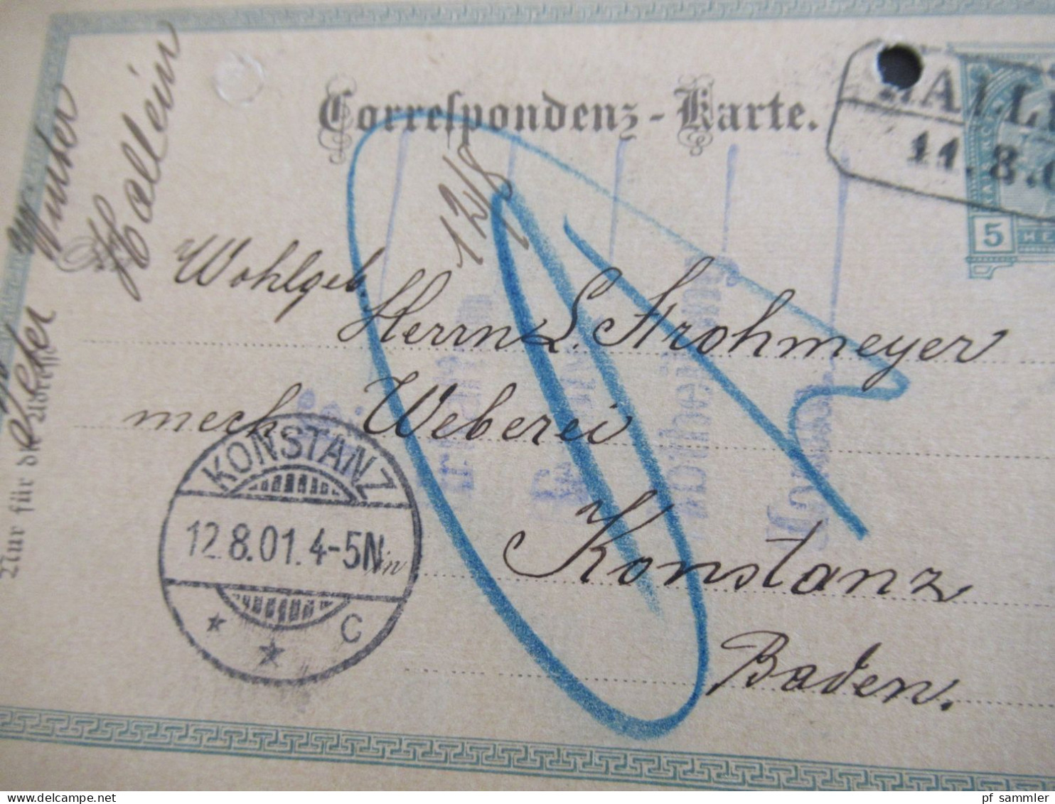 Österreich 1901 Ganzsache 5 Heller Mit Stempel Ra2 Hallein Nach Konstanz Baden Mit Ank. Stempel - Cartes Postales