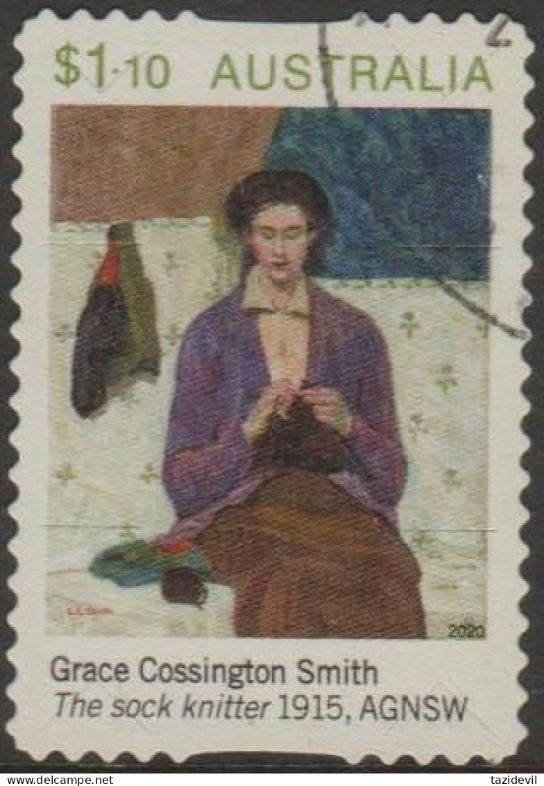 AUSTRALIA - DIE-CUT - USED - 2020 $1.10 ANZAC Day - Paintings - "The Sock Knitter" 1915 AGNSW - Gebruikt