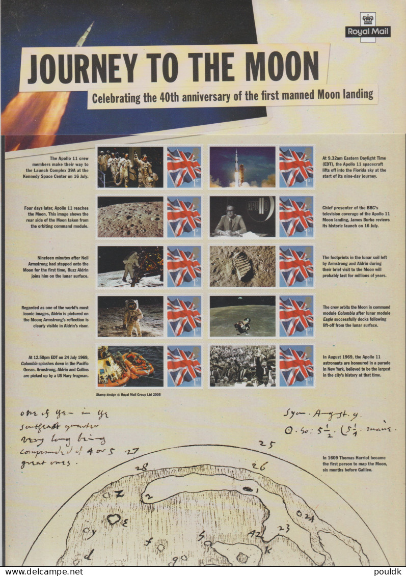 Great Britain 2009 Journey To The Moon. Smilers Sheet W/info Material MNH/**. Postal Weight Approx 170 Gramms - Persoonlijke Postzegels