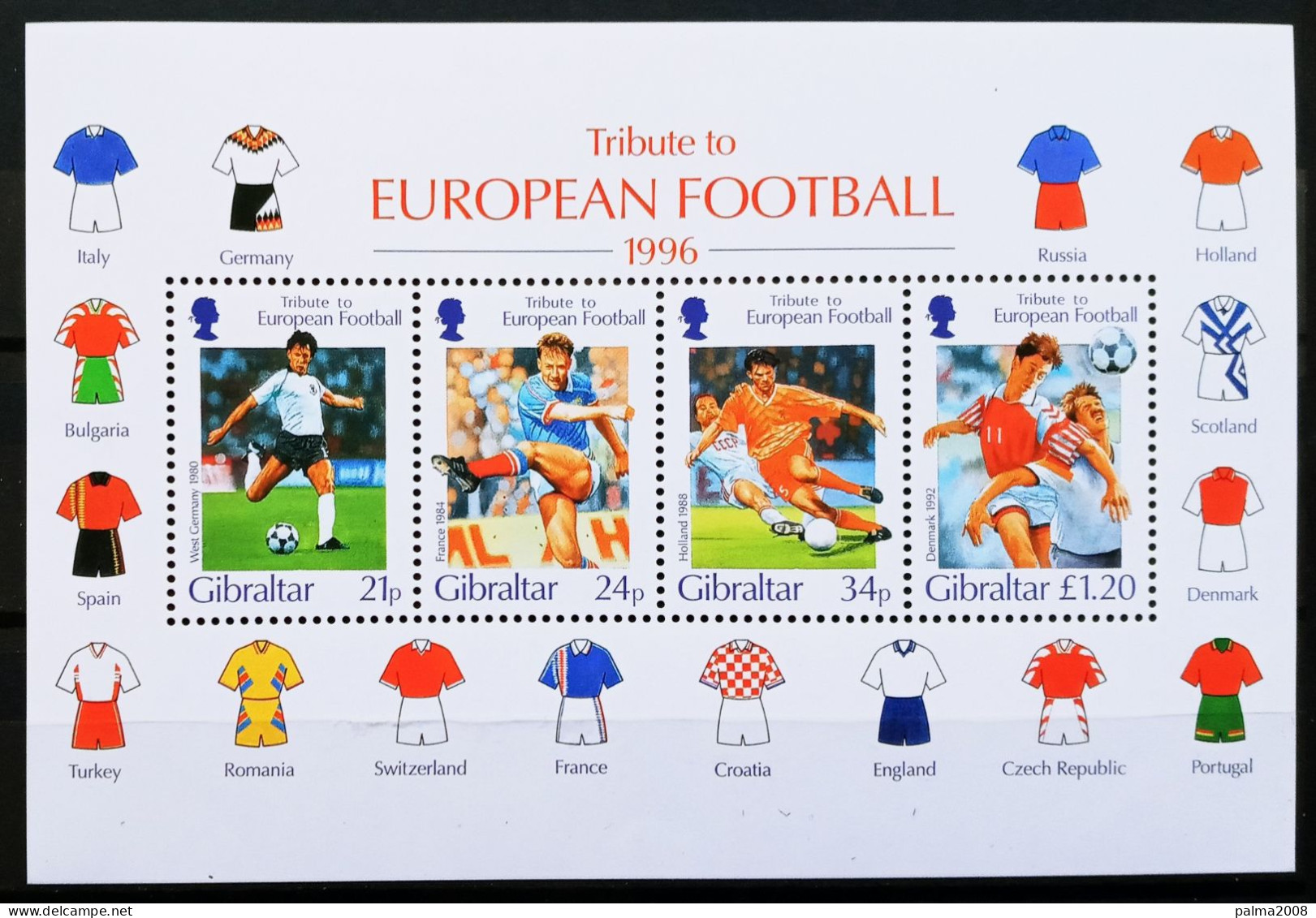 GIBRALTAR - IVERT 768/71 HOJA BLOQUE Nº 24 NUEVOS ** - FUTBOL EUROPEO - Gibilterra