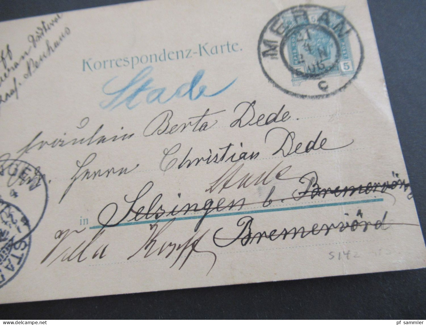 Österreich 1906 GA Meran Nach Selsingen B. Bremervörde Mit Ank. K1 Selsingen Und Weitergeleitet Nach Stade - Postkarten
