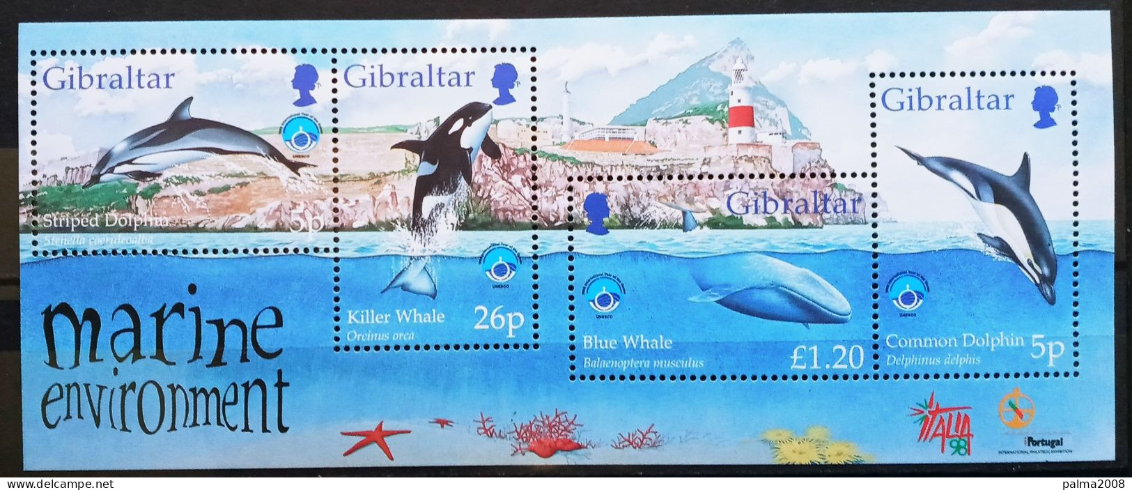 GIBRALTAR - IVERT 831/34 HOJA BLOQUE 32 NUEVOS ** AÑO INTEN. DE LOS OCEANOS BALLENA; ORCA; DELFIN - Gibraltar