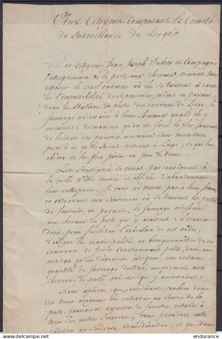 L. (Pétition) Datée 28 Frimaire An 3 (18 Décembre 1794) Des Entrepreneurs De La Poste-aux-chevaux LIEGE Pour Comité De S - 1794-1814 (French Period)