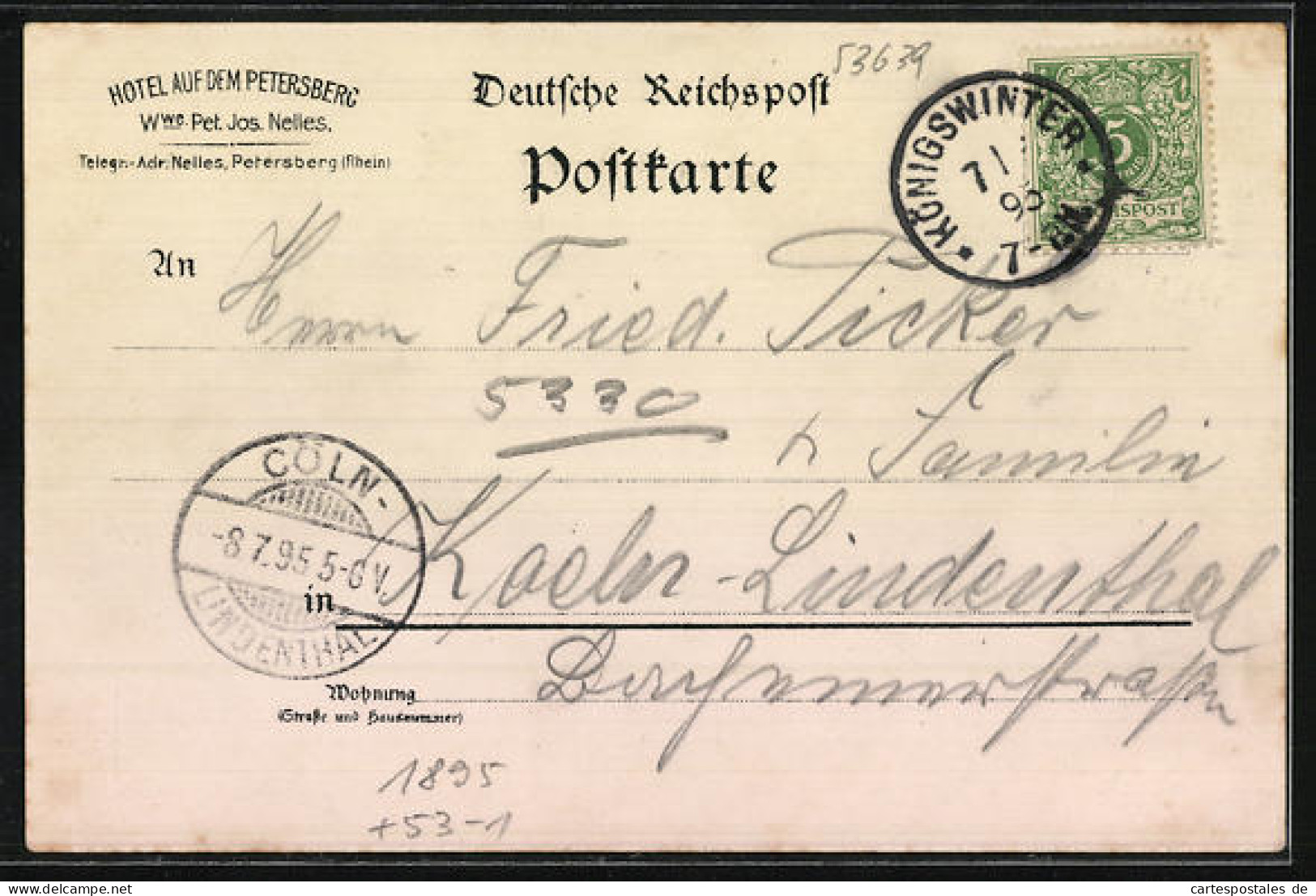 Vorläufer-Lithographie Petersberg / Rhein, 1895, Ruine Heisterbach, Blick Auf Das Hotel  - Petersberg