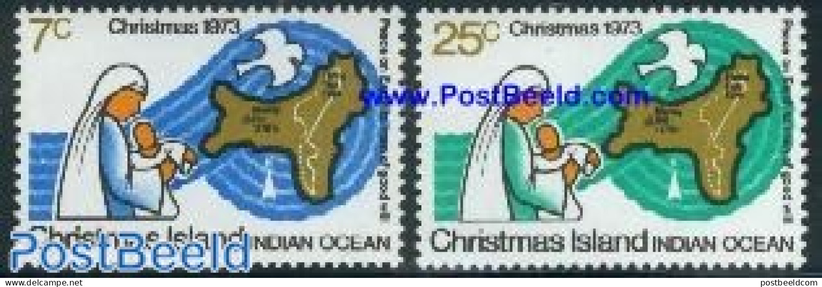 Christmas Islands 1973 Christmas 2v, Mint NH, Nature - Religion - Various - Birds - Christmas - Maps - Pigeons - Natale