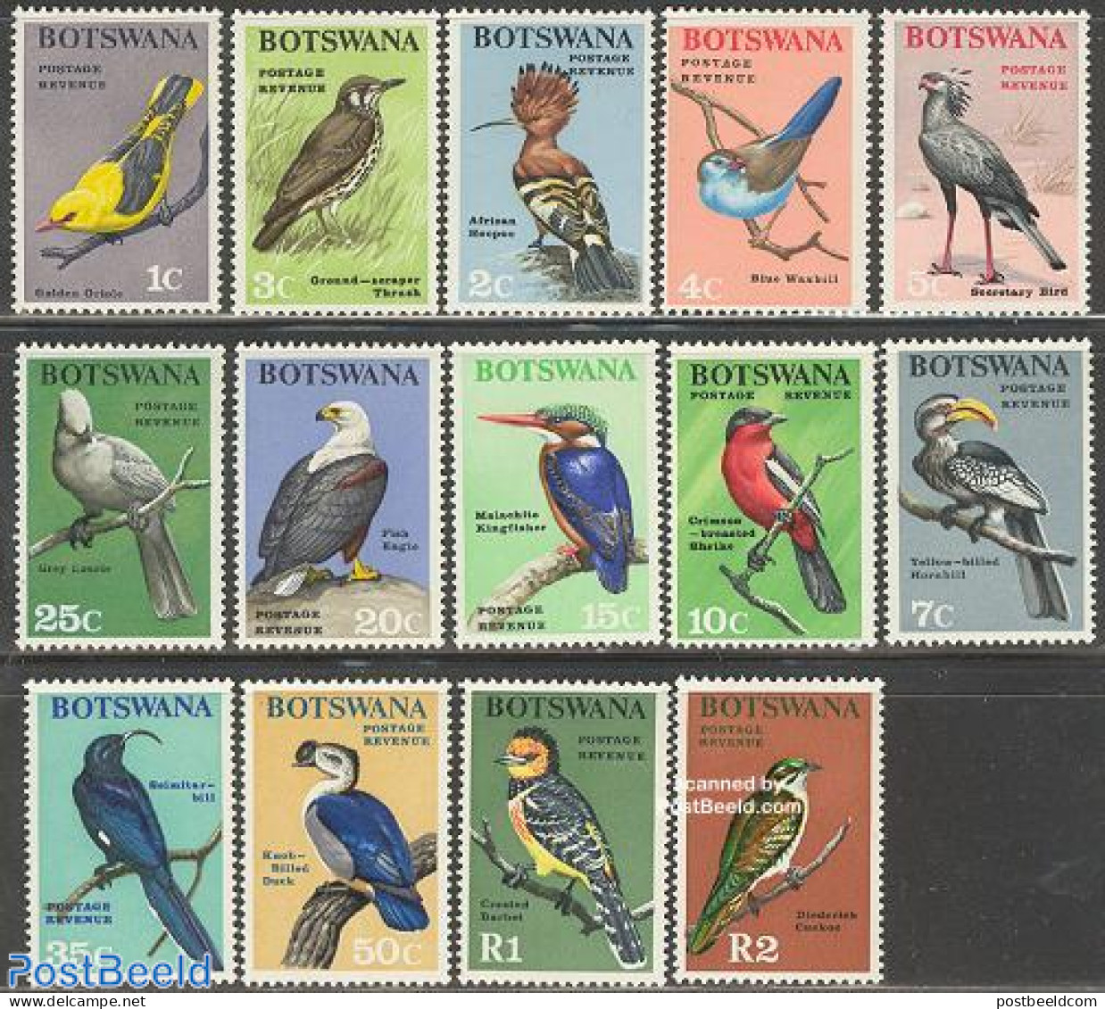 Botswana 1967 Birds 14v, Mint NH, Nature - Birds - Birds Of Prey - Kingfishers - Botswana (1966-...)