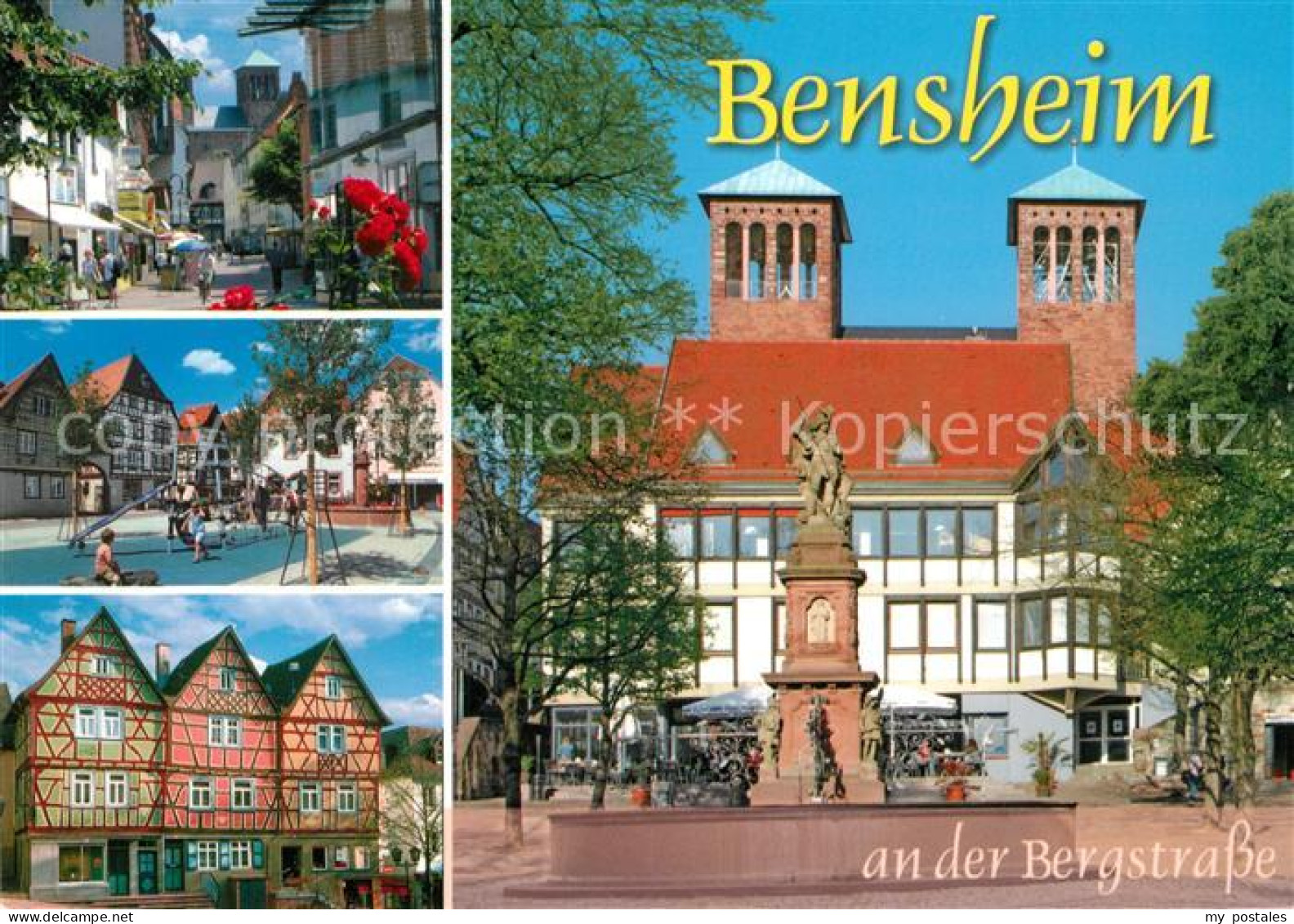 73237993 Bensheim Bergstrasse Fachwerkhaeuser Marktplatz Rathaus Denkmal Benshei - Bensheim