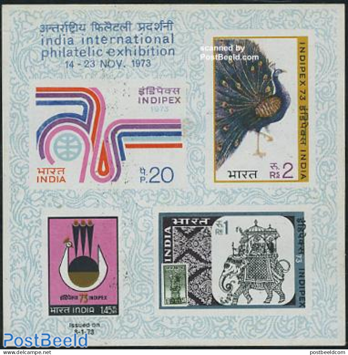 India 1973 INDIPEX S/s, Mint NH, Nature - Birds - Elephants - Philately - Stamps On Stamps - Neufs