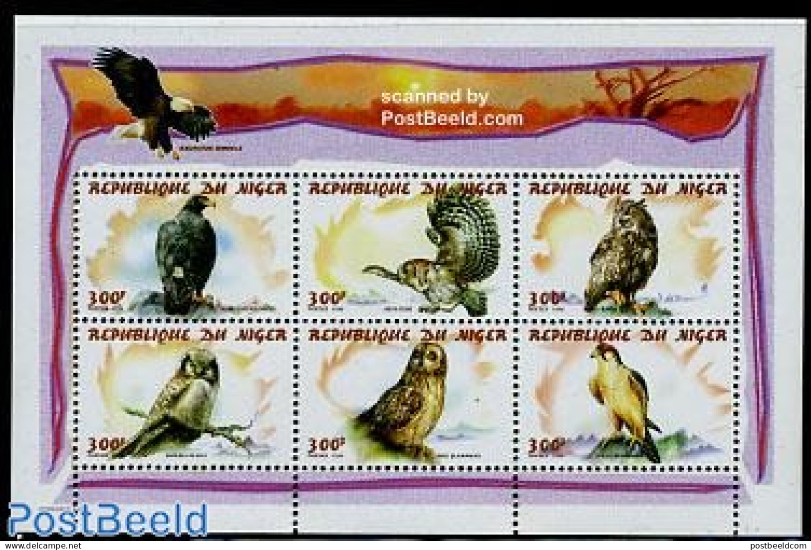 Niger 1998 Birds Of Prey 6v M/s, Mint NH, Nature - Birds - Birds Of Prey - Owls - Niger (1960-...)