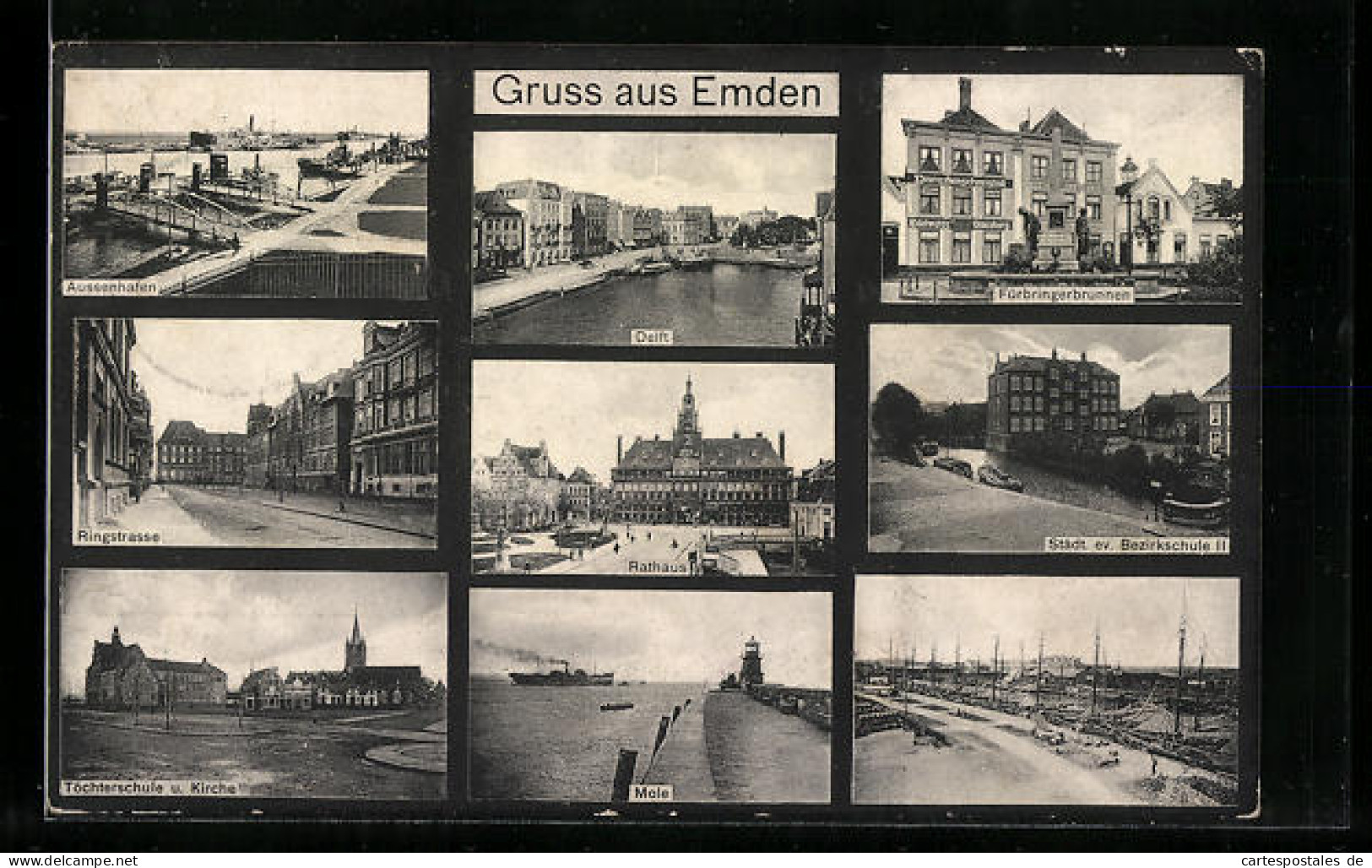 AK Emden, Fürbringerbrunnen, Aussenhafen, Rathaus, Delft  - Emden
