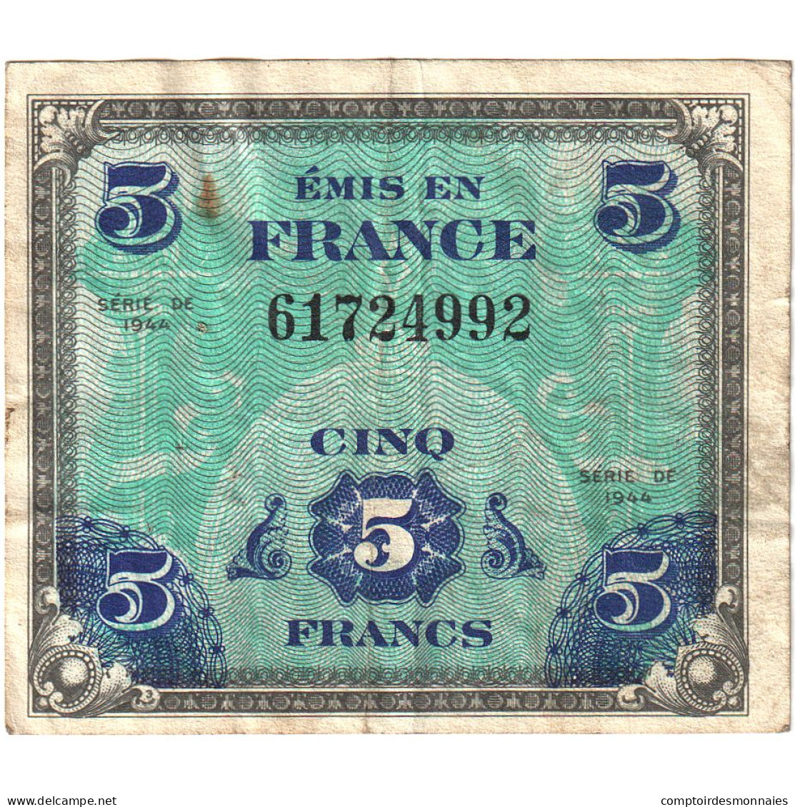 France, 5 Francs, Drapeau/France, 1944, TTB, Fayette:17.01, KM:115a - 1944 Drapeau/France