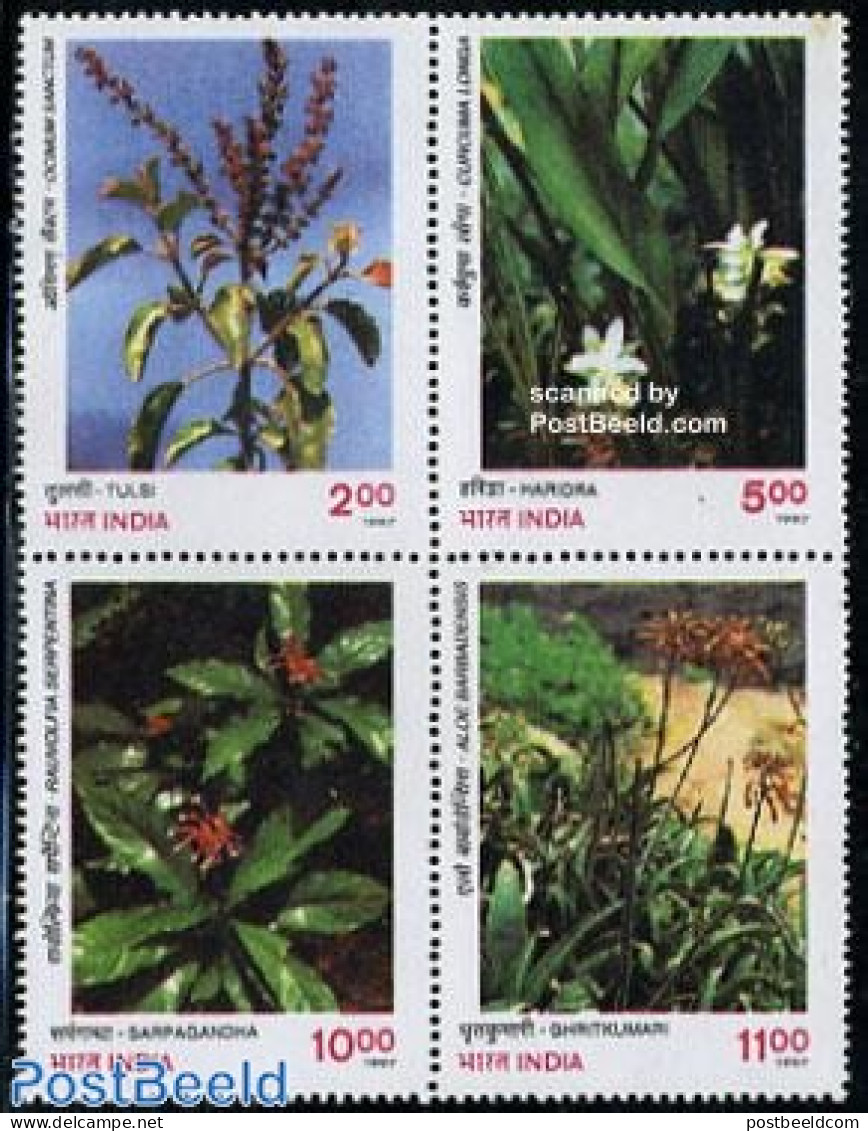 India 1997 Medical Flowers 4v [+], Mint NH, Health - Nature - Health - Flowers & Plants - Neufs