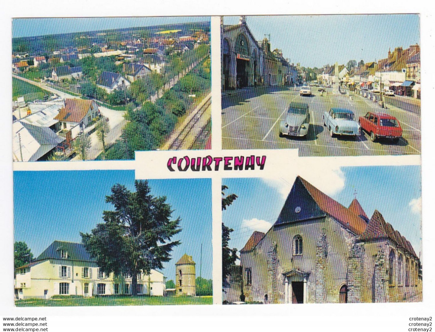 45 COURTENAY En 4 Vues Marché Voie Ferrée Citroën 2CV Ancienne Simca Aronde P60 Peugeot 204 504 Renault 4L VOIR DOS - Courtenay