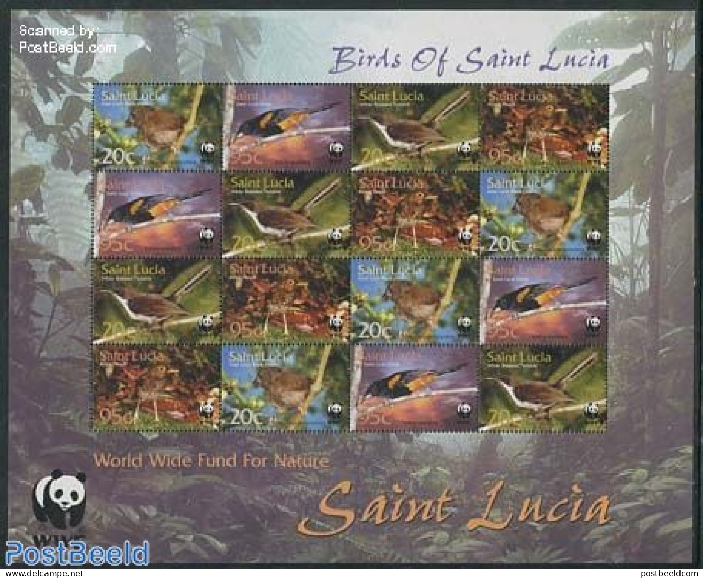 Saint Lucia 2001 WWF, Birds M/s, Mint NH, Nature - Birds - World Wildlife Fund (WWF) - St.Lucia (1979-...)