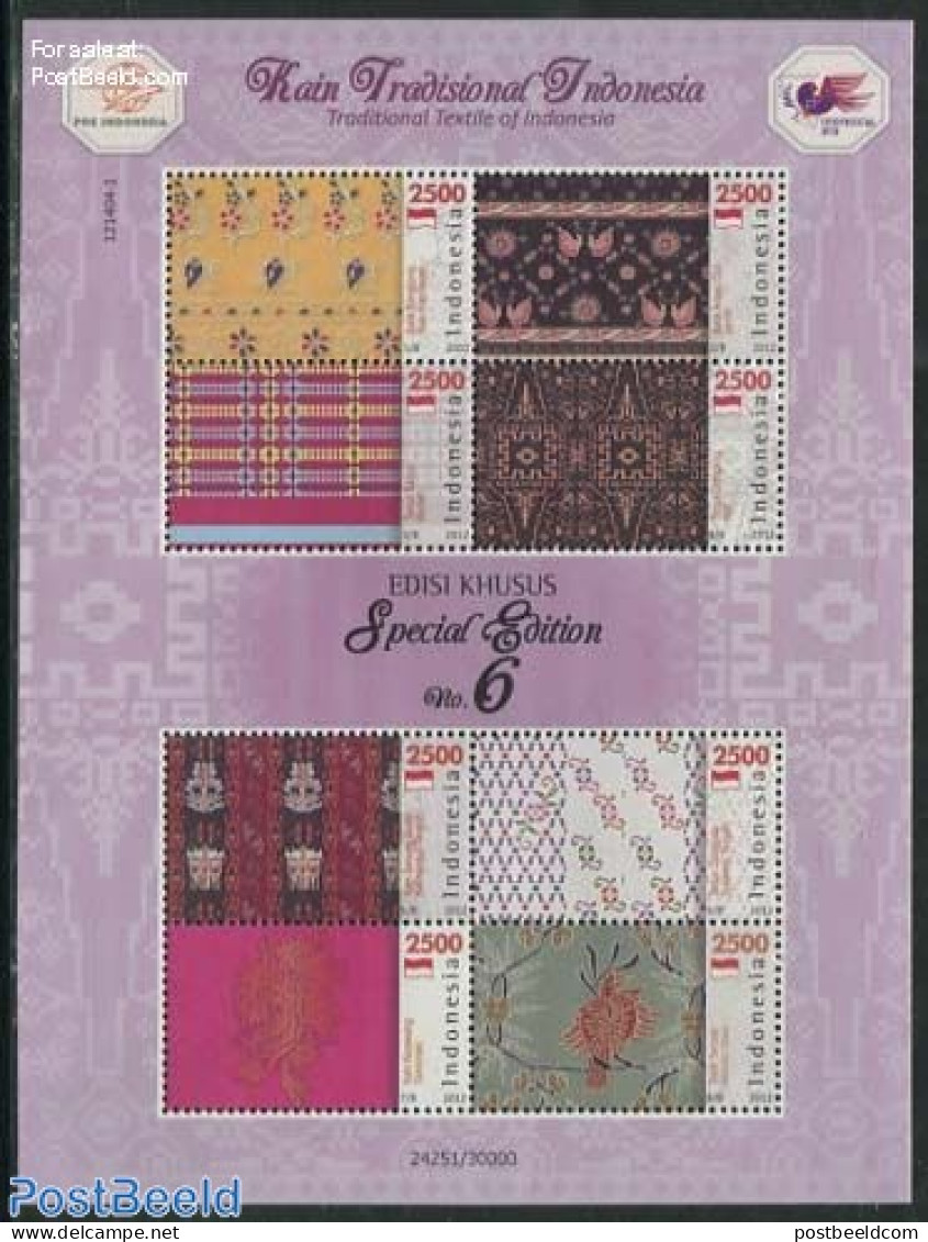 Indonesia 2012 Textile M/s, Mint NH, Various - Textiles - Textiles