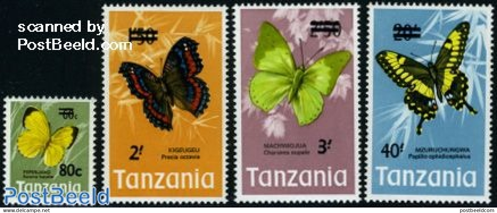 Tanzania 1975 Butterflies Overprints 4v, Mint NH, Nature - Butterflies - Tanzania (1964-...)
