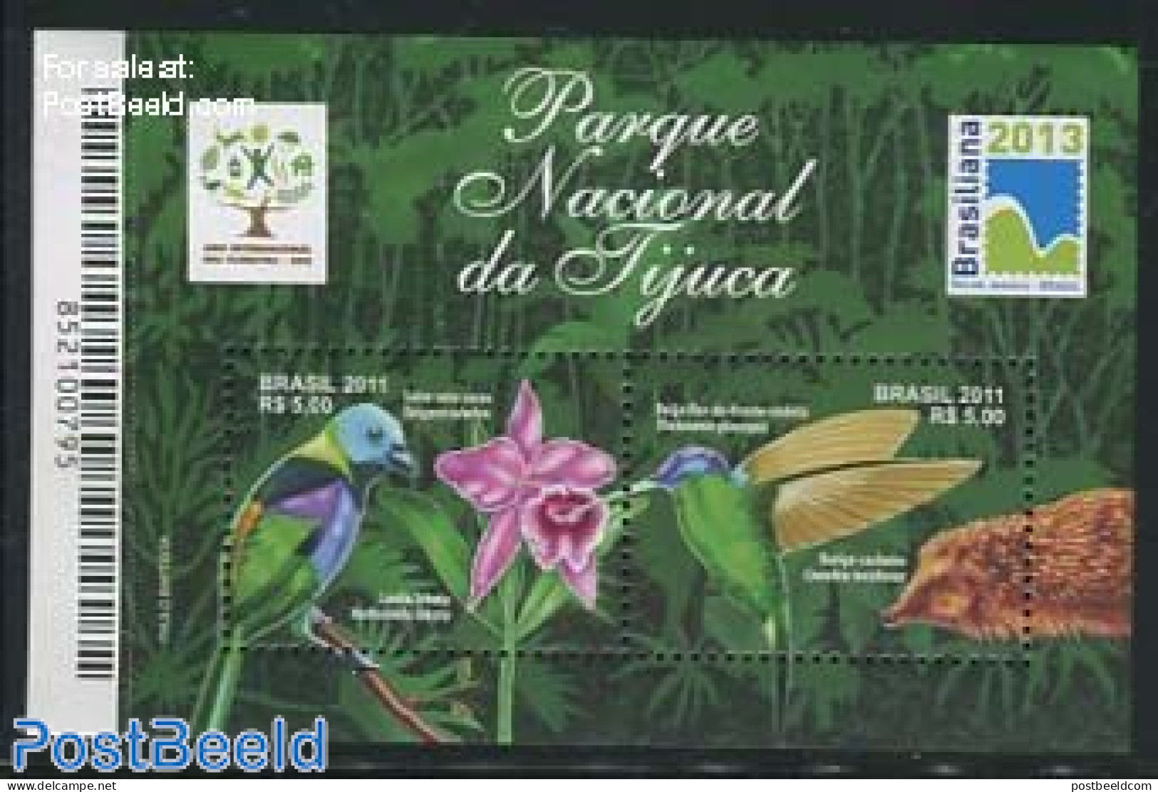Brazil 2011 National Park Tijuca S/s, Mint NH, Nature - Birds - Flowers & Plants - Hedgehog - Orchids - Unused Stamps