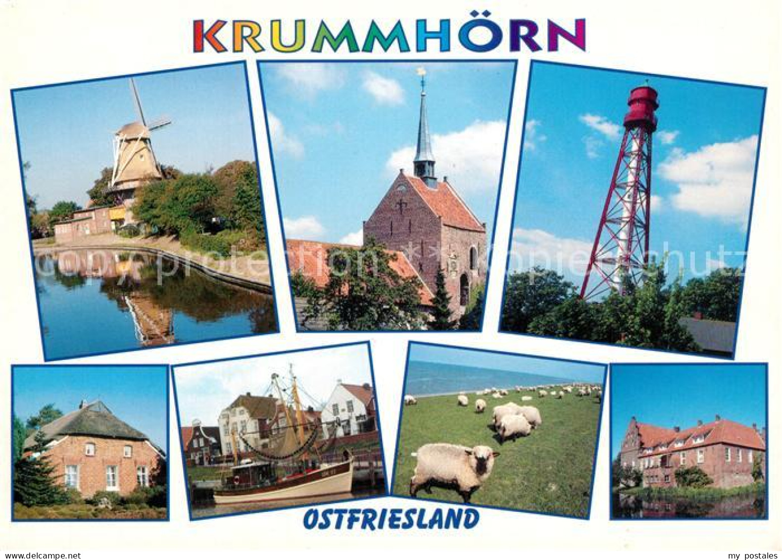 73235158 Krummhoern Muehle Kirche Leuchtturm Schafweide Fischerboot Krummhoern - Krummhörn