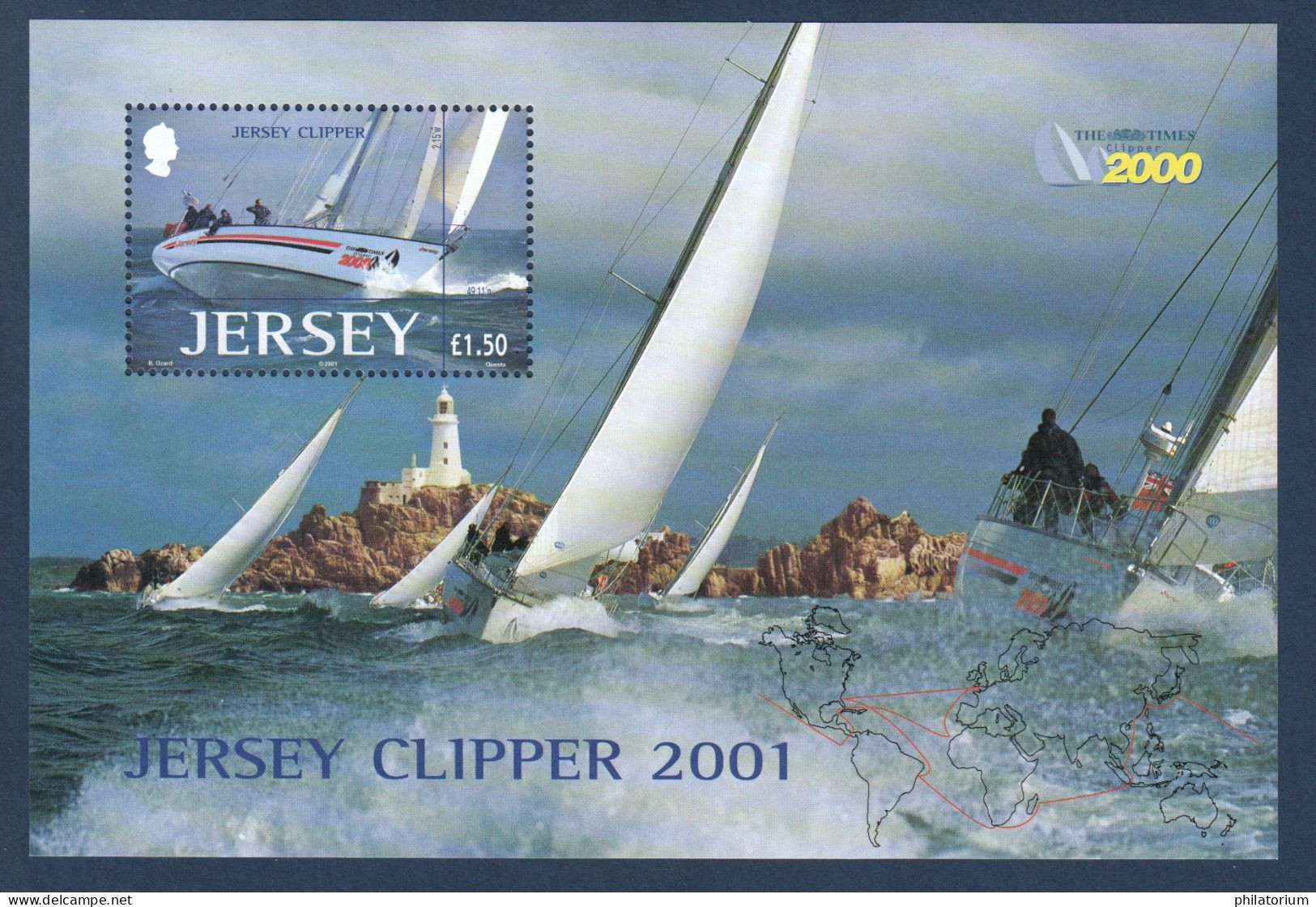 Jersey, **, Yv BF , Mi BL 31, SG MS 1006, Course Autour Du Monde à La Voile Du Times Clipper 2000, Voilier, Bateau, - Sailing