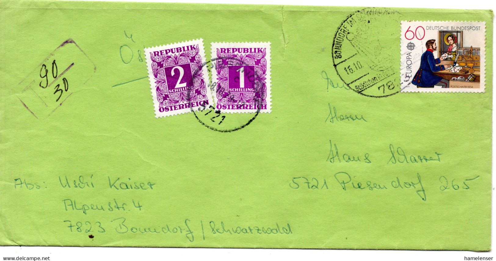 75915 - Bund - 1979 - 60Pfg CEPT '79 EF A Bf (kl Riss O) BONNDORF - ... -> PIESENDORF (Österreich), M S3 Porto - Postage Due