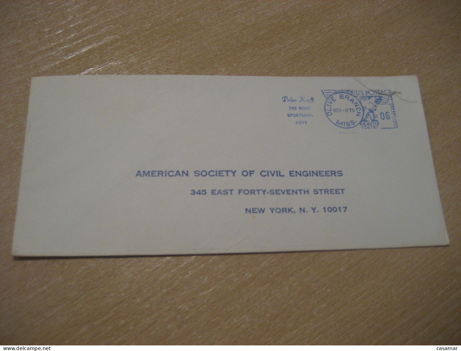 OLIVE BRANCH 1970 Polar Kraft The Boat Sportsmen Love Meter Mail Cancel Cover USA - Sonstige & Ohne Zuordnung