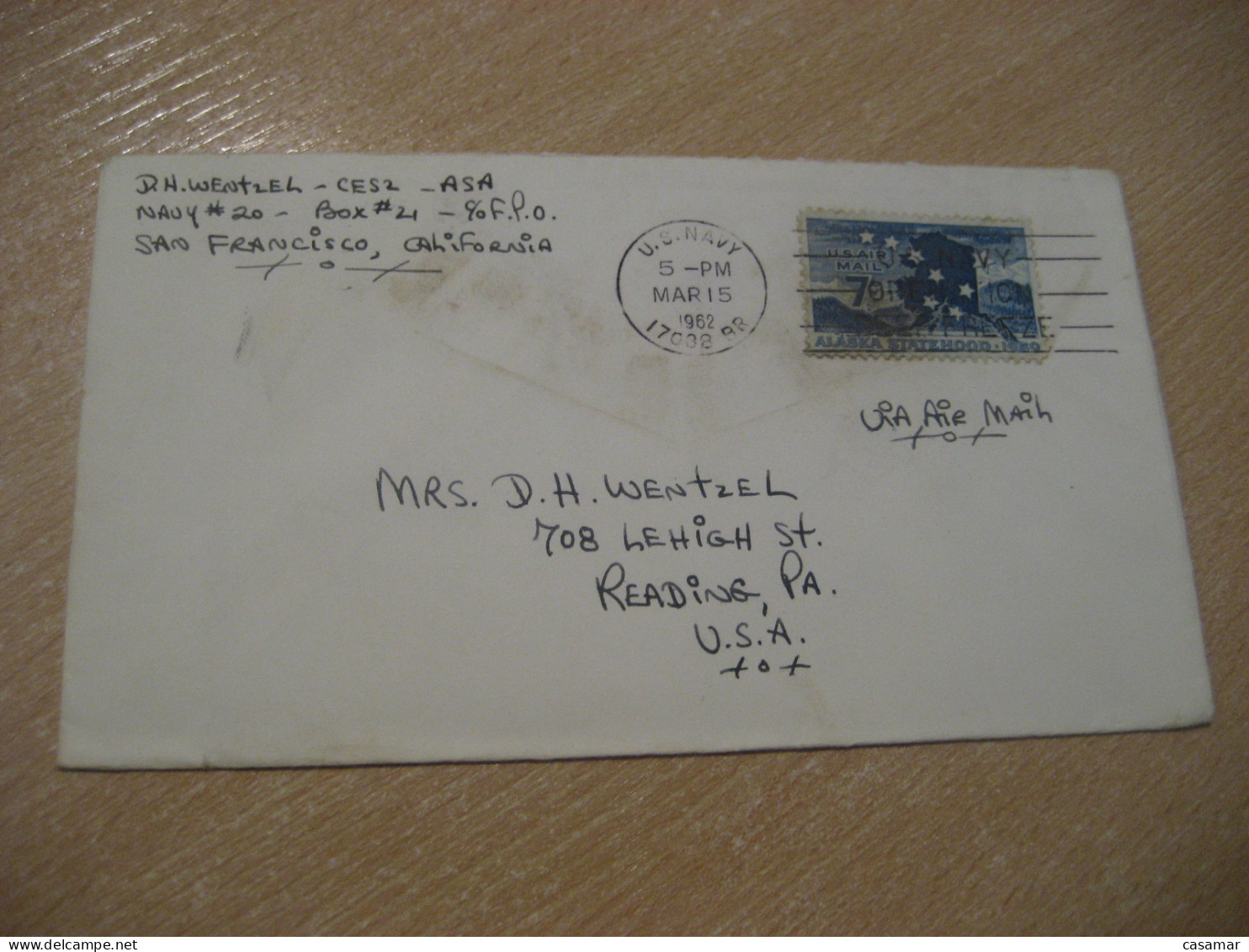 US NAVY 1962 To Reading Alaska Statehood Stamp Cancel Cover USA North Pole Polar Arctic Arctique - Other & Unclassified