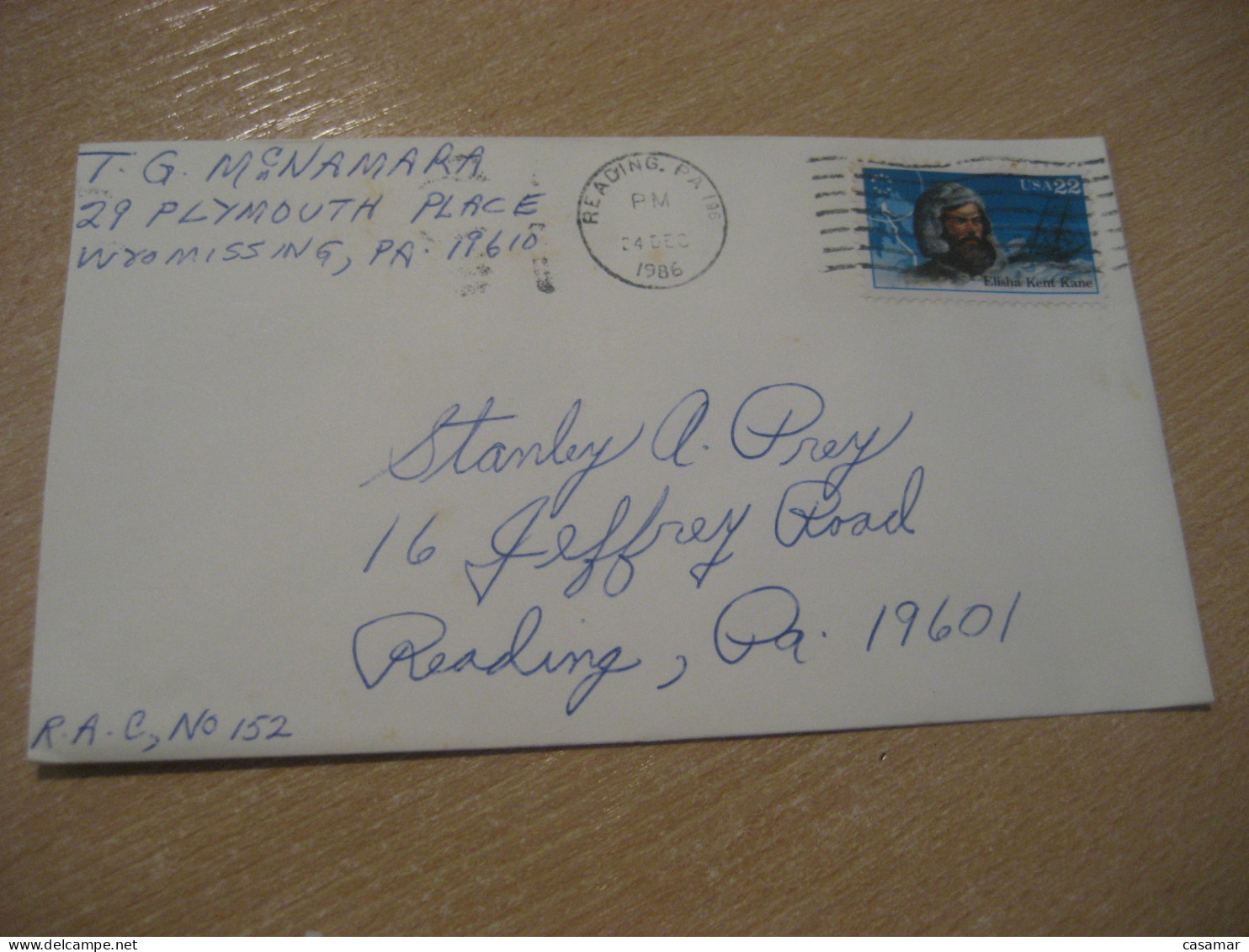 READING 1986 Elisha Kent Kane Stamp Cancel Cover USA North Pole Polar Arctic Arctique - Arktis Expeditionen