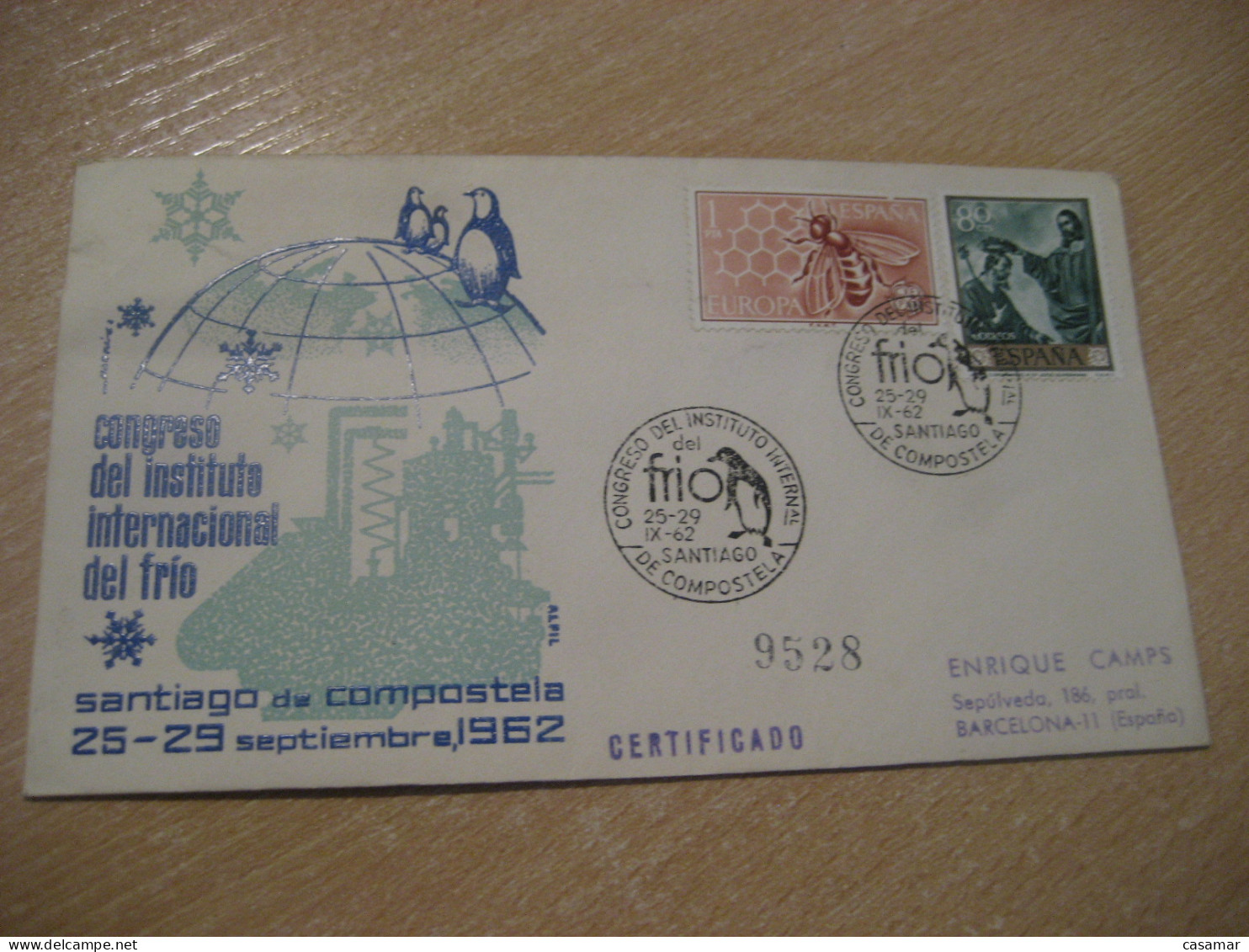 SANTIAGO DE COMPOSTELA 1962 Cong. Frio Penguin Penguins Cover SPAIN South Pole Polar Antarctique Antarctics Antarctica - Pinguïns & Vetganzen