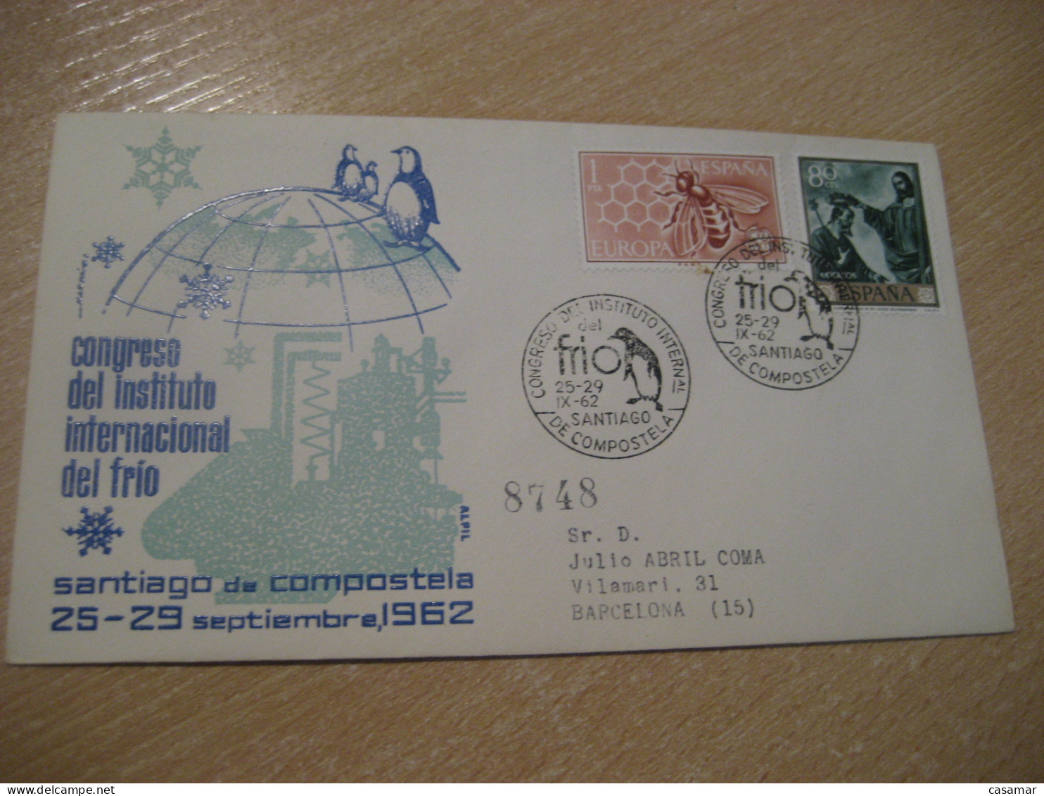 SANTIAGO DE COMPOSTELA 1962 Frio Cold Meteorology Penguin Cover SPAIN South Pole Polar Antarctique Antarctics Antarctica - Climate & Meteorology